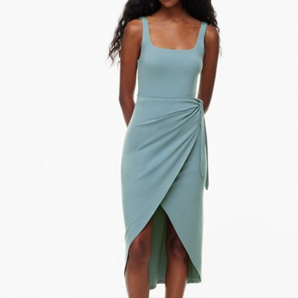 Aritzia Dresses & Skirts - WOMEN's Wrap Tie Side Bodycon Midi Dress Light Green Aritzia